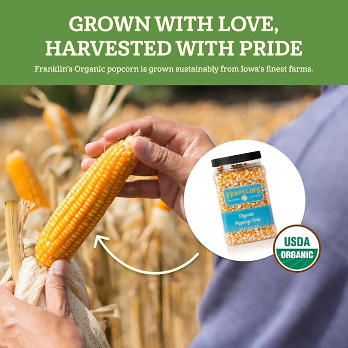 Franklin’s Gourmet Popcorn Organic Popcorn Kernels for Popping - 28oz Tub Pack of 2 - Made in USA, Non-GMO & All-Natural - Old Fashioned Unpopped Popcorn Kernels for Popcorn Machine