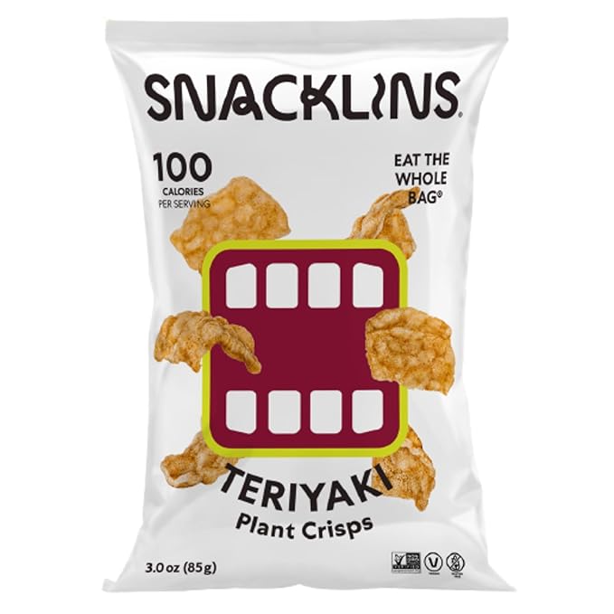 SNACKLINS Plant Based Crisps – Teriyaki - Vegan Healthy Snacks - Gluten Free, Grain Free, Plant Based Crisps, 100% Kosher For Passover, Low Calorie - No Added Sugar, Crunchy, Puffed Snack - 3oz Bag (1 Pack)