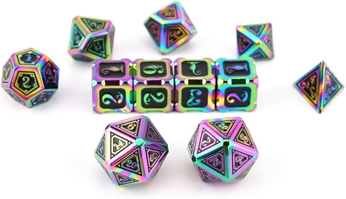 Metal Dice Set Collection for DND and All TRPG Games (Cthulhu, Rainbow 11 Set)