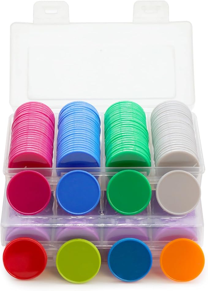 Set of 100 Opaque Plastic Learning Counters Mini Poker Chips Game Tokens with Storage Box (RoyalBlue, 1.58 Inch)