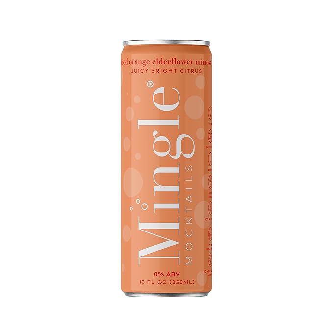 Mingle Mocktails Blood Orange Elderflower Mimosa, Premium Non-Alcoholic Drinks, Refreshing Pre-Mixed Drinks, Healthy Alternatives, Canned Mocktails, 12 fl. oz. Cans, Pack of 12