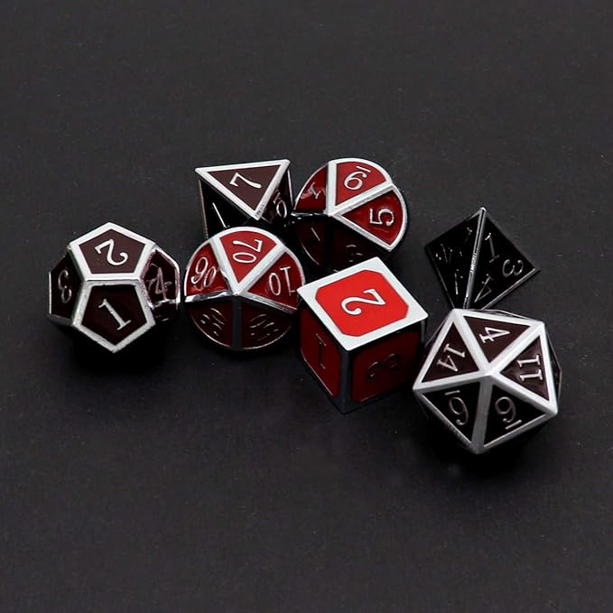 Haxtec Temperature Metal DND Dice Set Color Changing Polyhedral D&D Dice Set for RPG Dungeons and Dragons-Silver Black Red Shift