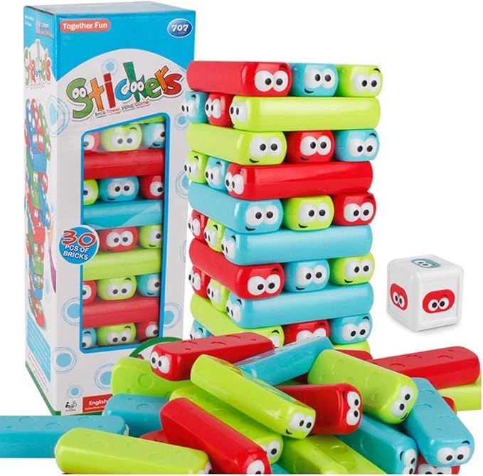 wonuu Timber Tower Block Stacking Game Colored Cartoon Plastic Building Blocks Board Educational Toy Game