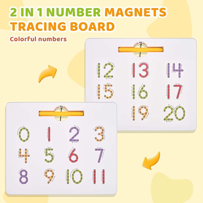 GAMENOTE Magnetic Number Tracing Board, 2 in 1 Double Sided Numbers 1-20 Writing Board for Toddlers & Kids, Preschool Handwriting Learning Toys, Educational Math Manipulatives