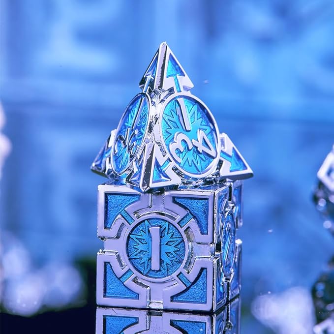 Rare Chrome-Plated DND Dice Set, Metal D&D Dice Sets Made of Durable Zinc Alloy,Dungeons and Dragons Dice with Gift Box, D and D Dice Set (Blue)