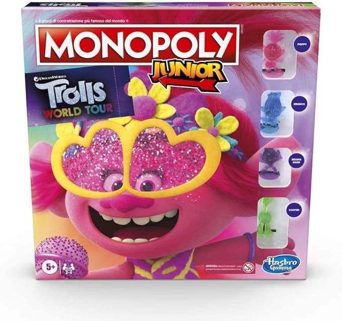 Monopoly Junior: DreamWorks Trolls World Tour Edition Board Game for Kids Ages 5 and Up