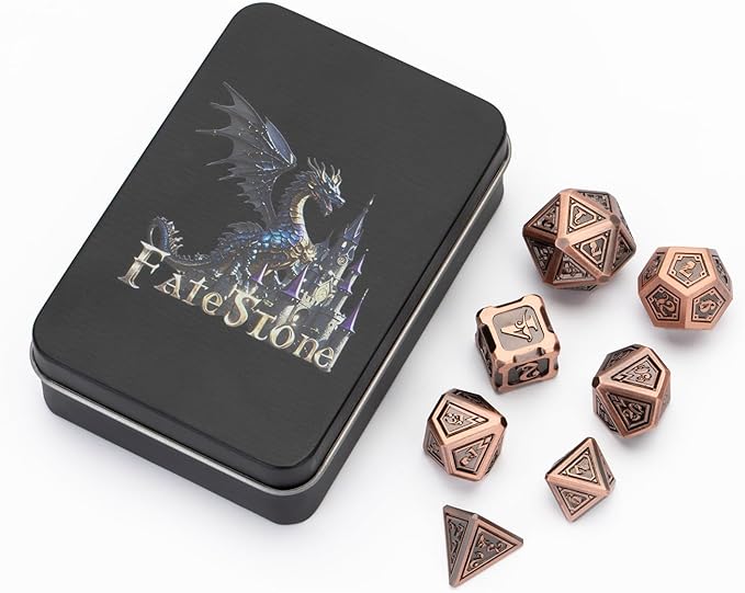 7 pcs DND Dice Set Metal dice with Beautiful Gift Box Suitable for Dungeons and Dragons MTR PRG Tabletop Games (Bronze)