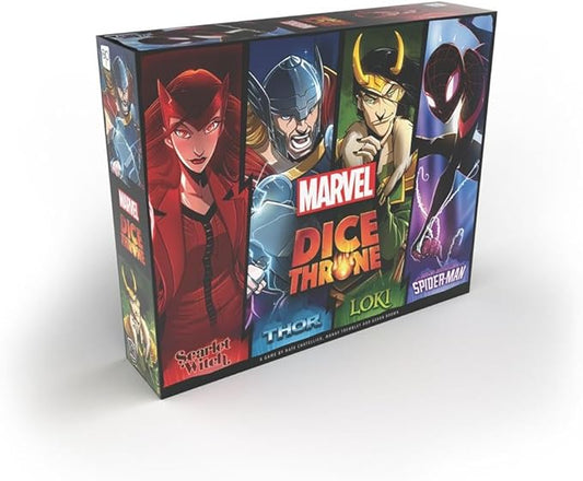 Marvel Dice Throne 4-Hero Box with Scarlet Witch, Thor, Loki & Spider-Man - 2-4 Player Competitive Dice Game