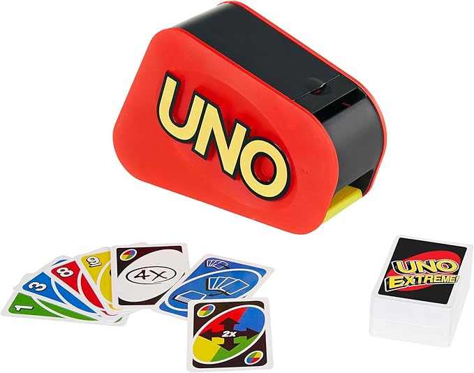 UNO Extreme Card Game Featuring Random-Action Launcher with Lights & Sounds & 112 Cards, Kid, Teen & Adult Game Night Gift Ages 7 Years & Older, GXY75