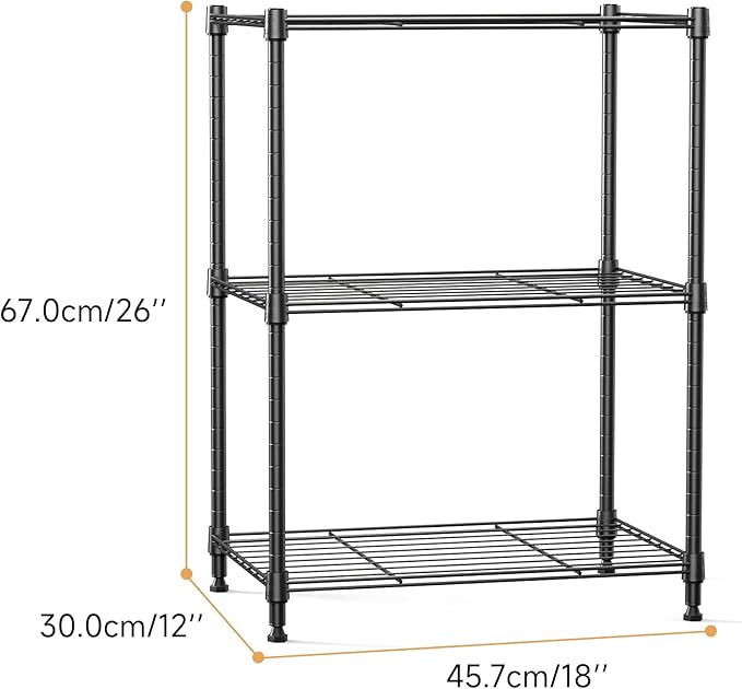 450 lbs Steel Storage Shelving 3-Tier Utility Shelving Unit Steel Organizer Wire Rack for Home,Kitchen,Office (11.8" D x 17.7" W x 26.3" H)