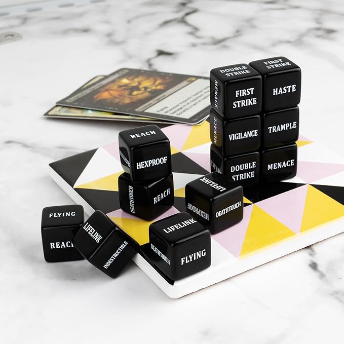 48 Pcs Abilities Keywords Counter Dice Black Shield MTG Dice Counters Bulk Buff Tokens D6 Dice Set for Magic The Gathering, MTG, TCG, Card Games Accessories