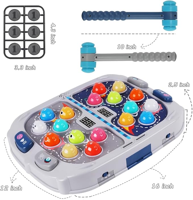 Hammer Mole Game for Toddler, Toys for 3-12 Year Old Boys and Girls, Kids Whacking Mole Game,Gifts for 3 4 5 6+ Year Old Boys, Interactive Educational Toy with Sound and Light, PK Mode with 2 Hammers