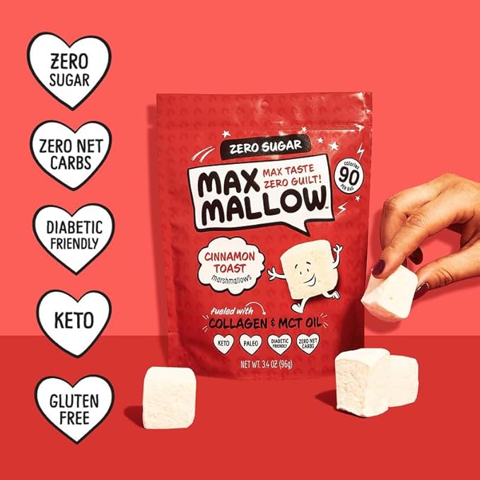 Max Mallow Sugar Free Marshmallows - Keto-Friendly, Deliciously Fluffy Treats Perfect for S'mores, Hot Chocolate, and Baking with Zero Sugar, Marshmallows for smores Zero Sugar Marshmallow 6 Pack