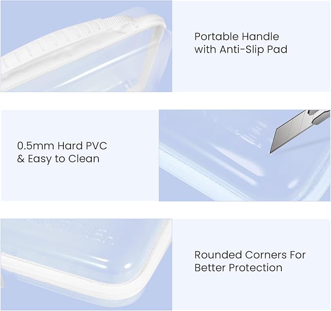 4Pack Zippered Hard Pouch, Clear Hard Shell Zipper Case, Clear Plastic Pouches Travel Bags for Kids, Storage for Building Blocks, Puzzles, Cosmetics, Crafting Supplies