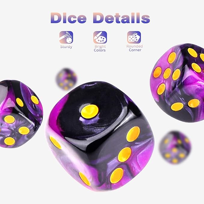 36 Pieces 12mm 6 Sided Mini Dice Set,Two Colours D6 Game Dice Set,6 Sided Standard Game Dice for Board Games Dice Games Classroom Teaching Dices Game,with Portable Gaming Box(Purple & Black)