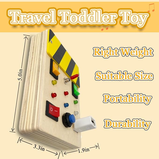 Wooden Fidget Toy Toddler Toys for Kids, Toddler Busy Board with 6 LED Lights Switches, Sensory Toys for Toddlers 3-4, Battery Powered Kids Toys Toddler Gifts, Learning Toys