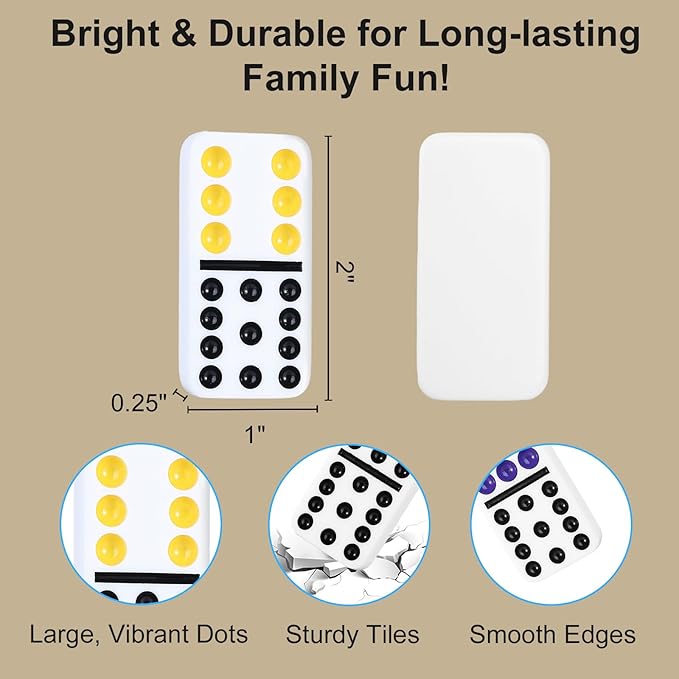 BATURU Double 12 Mexican Train Dominoes Set, Durable Dominos Set for Adults, 91 Dot Tiles with Carry Case, Fun Board Games for Adults & Family Game Night, Travel Games, Easter Basket Stuffers(4 Racks