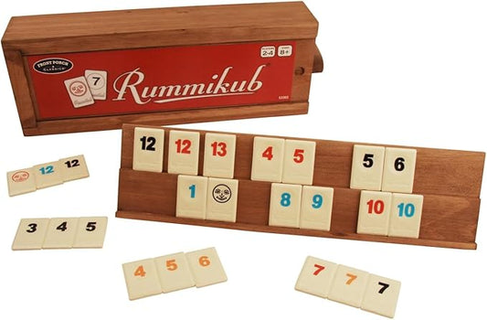 Front Porch Classics, Rummikub Vintage Edition in All-Wood Storage Case with 4 Built-in Player Trays and 106 Rummikub Tiles, for 2 to 4 Players Ages 8 and Up