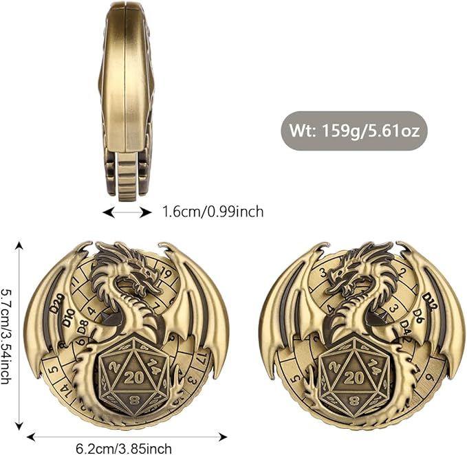 DND Dice Set, 7-in-1 Fingertip Gyro Metallic DND Dice, DND Starter Set, Dragon Dice for DND Dice Set, D&D Gifts with Gift Box, Role Playing Game Board Game Accessories, Bronze