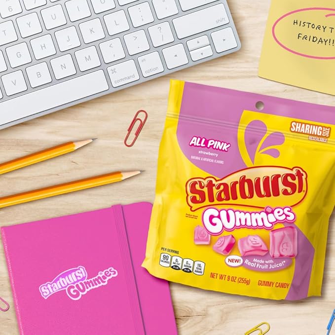 STARBURST Gummies All Pink Gummy Candy, Sharing Size, 9 oz Bag (Pack of 8)