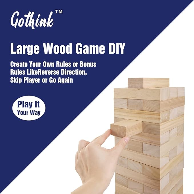 GOTHINK Giant Tumble Tower Game, Large Tumbling Tower Stacking to Over 4 FT 54pcs Wooden Jumbo Blocks for Outside Yard Games with Carry Case Timber Stacking Game Night Toy Gift for Kids Adults Family