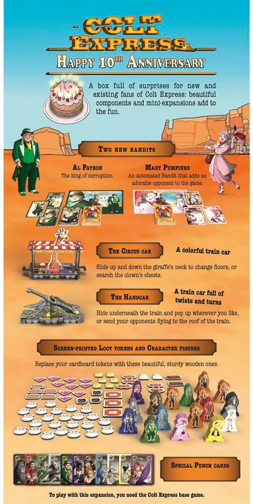 Colt Express: Happy 10th Anniversary Promo Box - Expansion, Upgraded Components, Family Strategy Board Game, Ages 10+, 2-6 Players, 40 Min