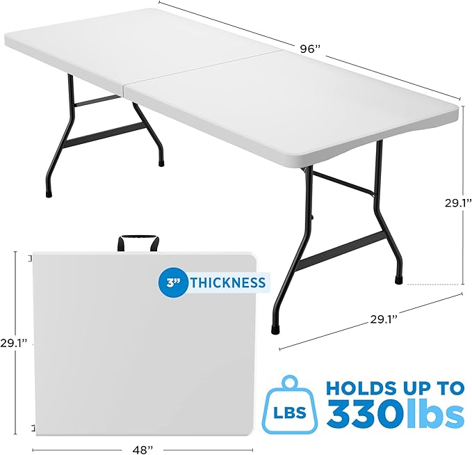 Sorfey Folding Table 8-Foot X 30 inch, White Plastic