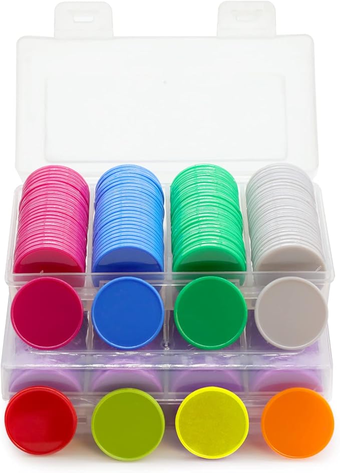 Set of 100 Opaque Plastic Learning Counters Mini Poker Chips Game Tokens with Storage Box (Deepsky Blue, 1 Inch)