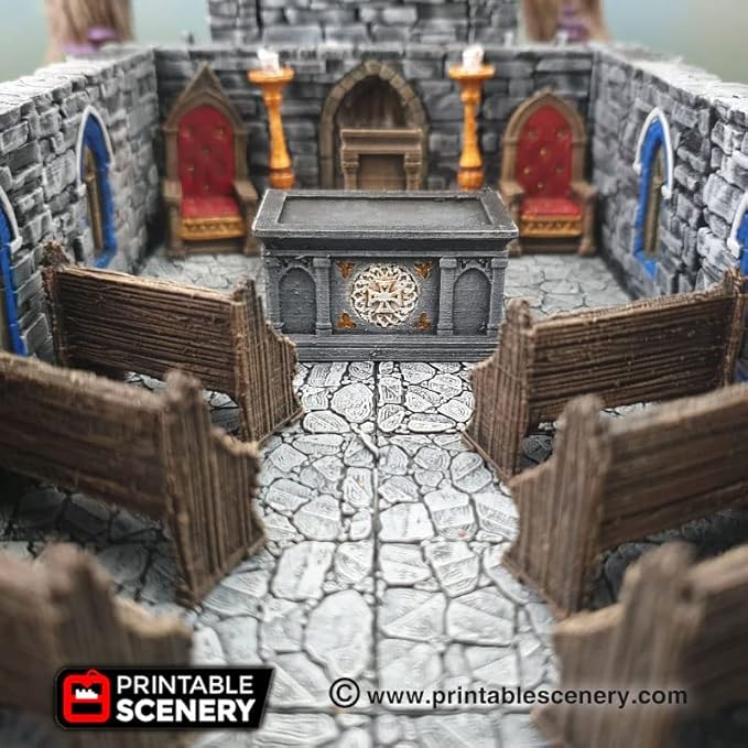 3DEGOS Church Chapel Chattels Furniture Set DND Terrain 28mm for Dungeons and Dragons, D&D, Pathfinder, Warhammer 40k, RPG, Miniatures, Age of Sigmar, Tabletop, D and D, Dungeons and Dragons Gifts