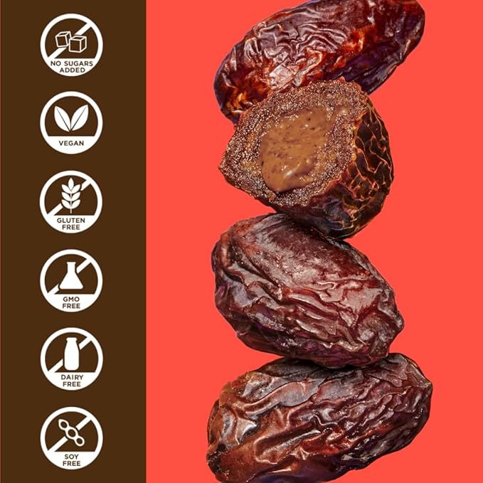 Realsy Peanut Butter Chocolate Filled Medjool Dates, Organic Dates with No Sugar Added, Gluten-Free, Vegan, Good Source of Fiber, Low Glycemic Index, All Natural Healthy Snack, (10 Pack)