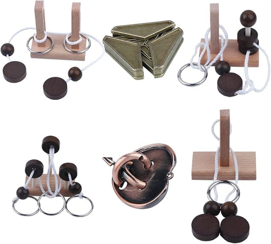 Wooden and Metal 3D Unlock Interlock Assorted Brain Teasers Puzzles,IQ Logic Training Family Game Party Favor Coffee Table Time Unlock Interlock Mind Puzzles Box