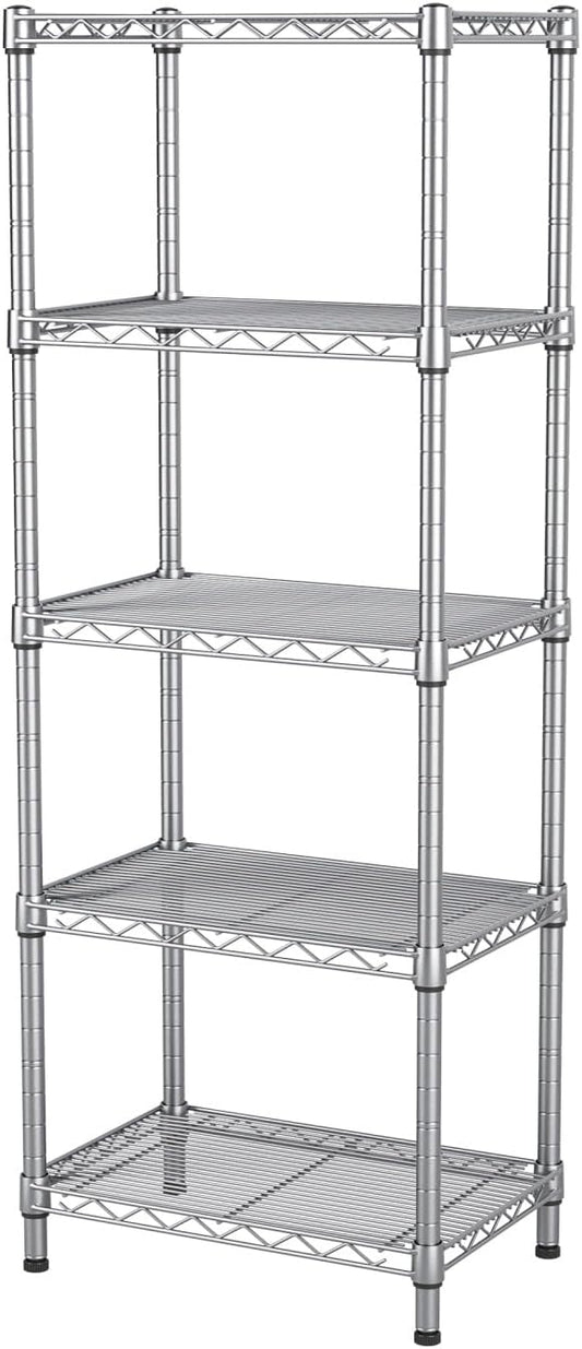 Small 5 tire Shelves Storage Wire Shelving Unit Metal Shelf Adjustable Organizers Storage Shelving for Bathroom Laundry Room Kitchen Pantry10โD x 16โW x 55โH Silver