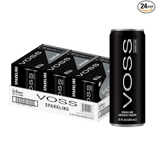 VOSS Artesian Sparkling Water Cans - 3 Pack of 8 – 24 Slim Cans - Pure Carbonated Water Refreshment - Perfect for Celebrations, Home, Office, On-the-Go Hydration