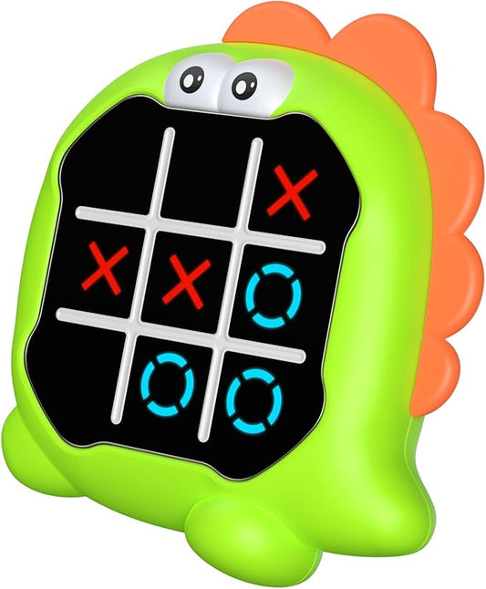 INKLAB Tic Tac Toe Game, Animal-Themed 3-in-1 Handheld Puzzle Game Console, Board Games for Kids and Adults, Portable Travel Games for Car Ride, Birthday Gifts for Ages 3+,Dinosaur