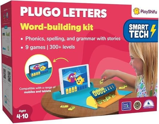 PlayShifu Educational Word Game-Plugo Letters Kit+App with 9 Learning Games, STEM Toy Gifts for Kids Age 4-10 , Spellings & Grammar 48 Alphabet Tiles Works with tabs/mobiles(Packaging May Vary)