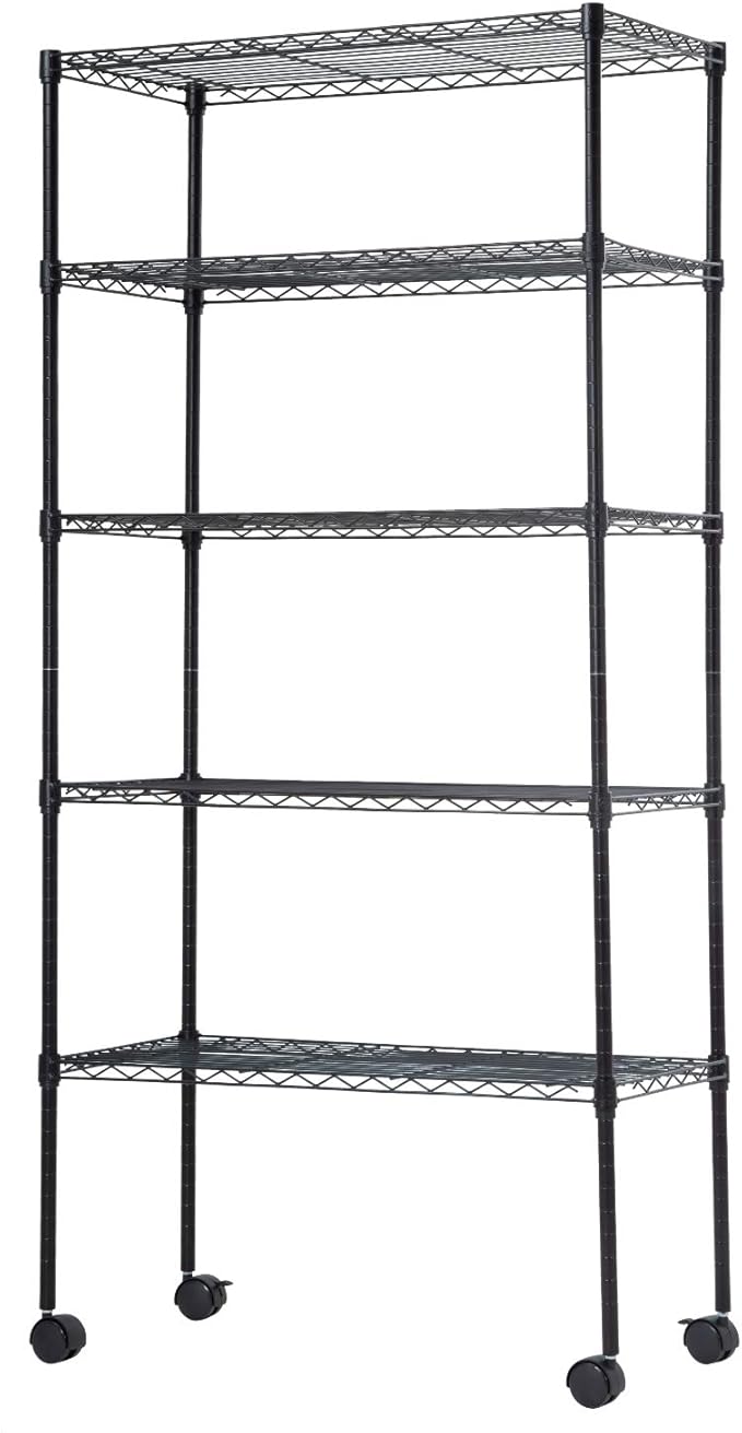 Wire Shelving Unit Metal Shelf Organizer Heavy Duty Wire Rack Storage Unit Rack Utility for Bathroom Office Kitchen (Black, 14" D x 30" W x 60" H)