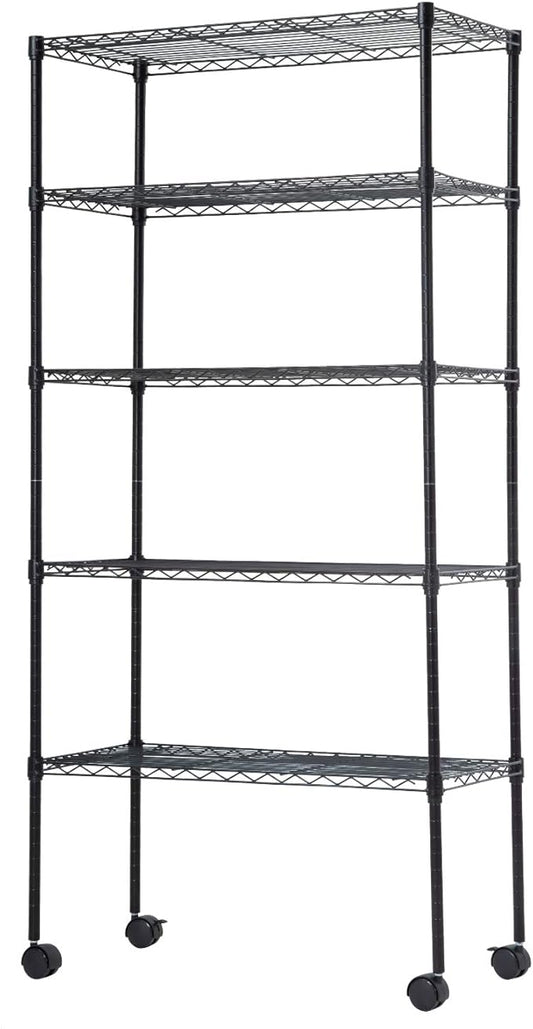 Wire Shelving Unit Metal Shelf Organizer Heavy Duty Wire Rack Storage Unit Rack Utility for Bathroom Office Kitchen (Black, 14" D x 30" W x 60" H)