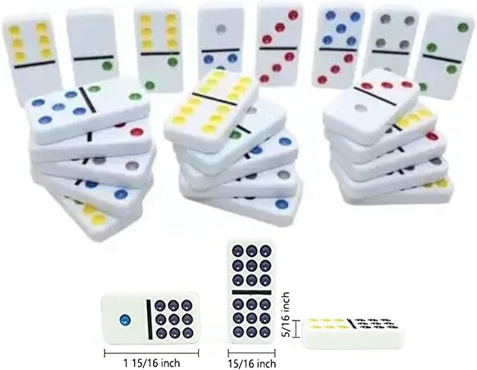 Dominos Set for Adults – Professional Double 9 Dominoes Set of 55 Tiles, Metal Spinner, Classic and Travel Board Game with Wood Case Juegos de Mesa (Color Dot)