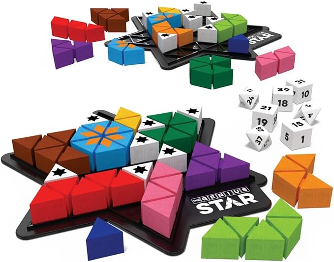 The Genius Star - Toy of The Year Award Winning Family Board Game. 165,888 Possible Puzzles by Filling in Colored Shapes with Blockers to Complete A Star! Golden Star Twist!