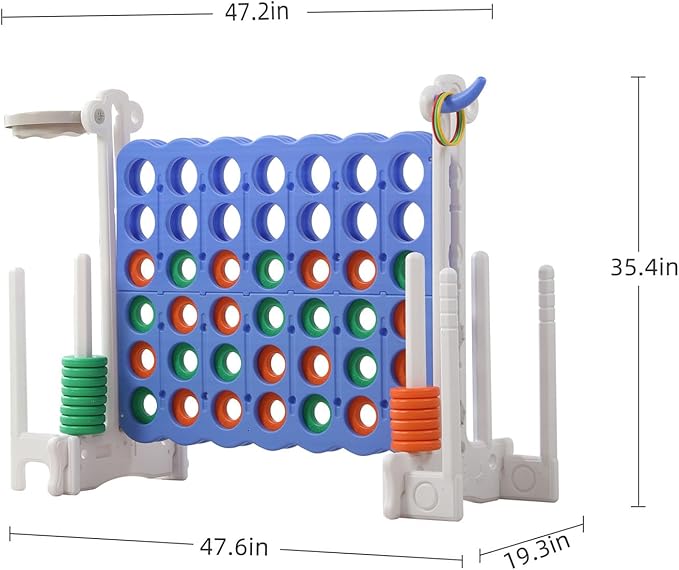 UNICOO® Jumbo 4 in a Row Game | Adjustable Height (2.5-3.5 FT) 4-to-Score Giant Yard Game Set for Kids & Adults w/Build-in Mini Games, Golf Clubs | Indoor/ Outdoor Games for Party & Family Fun
