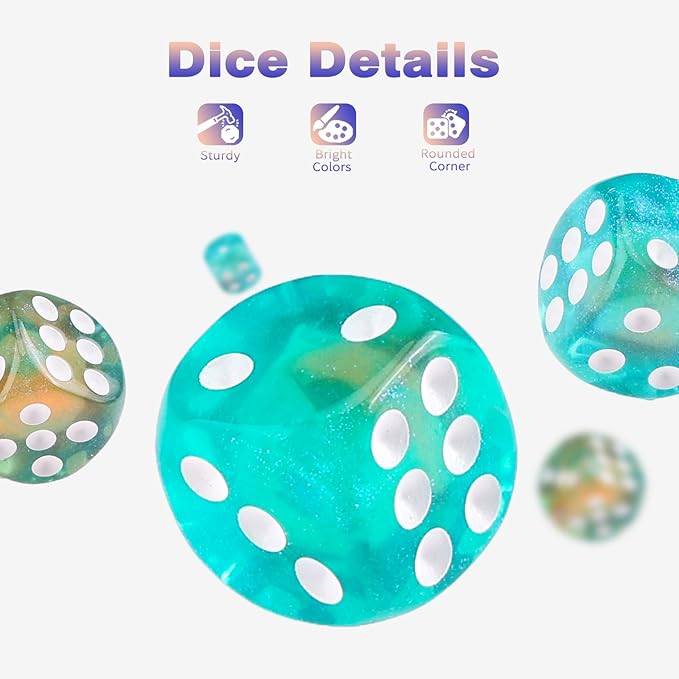 36 Pieces 12mm 6 Sided Mini Dice Set,Two Colours Glitter D6 Game Dice Set,6 Sided Standard Game Dice for Board Games Dice Games Classroom Teaching Dices Game,with Portable Gaming Box(Orange & Green)