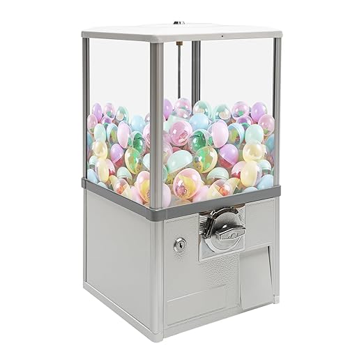 25 Cents Coin Operated Vending Machine, 20.87" Height Commercial Candy Gumball Machine Huge Load Capacity Candy Vending Machine, Big Capsule Vending Machine for 1.77-1.97in Ball Diameter (White)