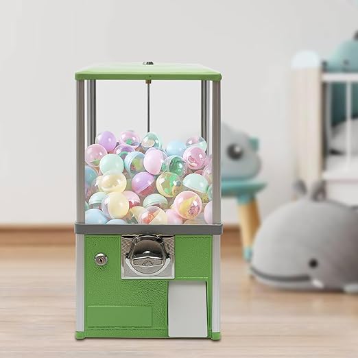 25 Cents Coin Operated Vending Machine, 20.87" Height Commercial Candy Gumball Machine Huge Load Capacity Candy Vending Machine, Big Capsule Vending Machine for 1.77-1.97in Ball Diameter (Green)