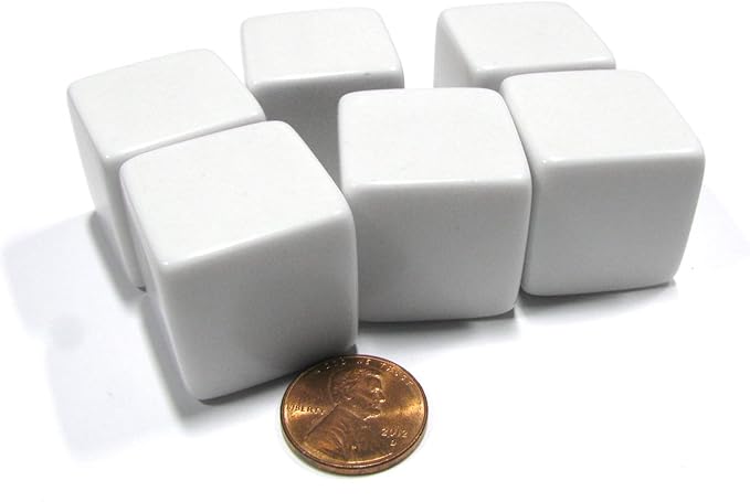 Koplow Games Set of 6 D6 25mm Blank Large Dice with Customizable Stickers - Solid White
