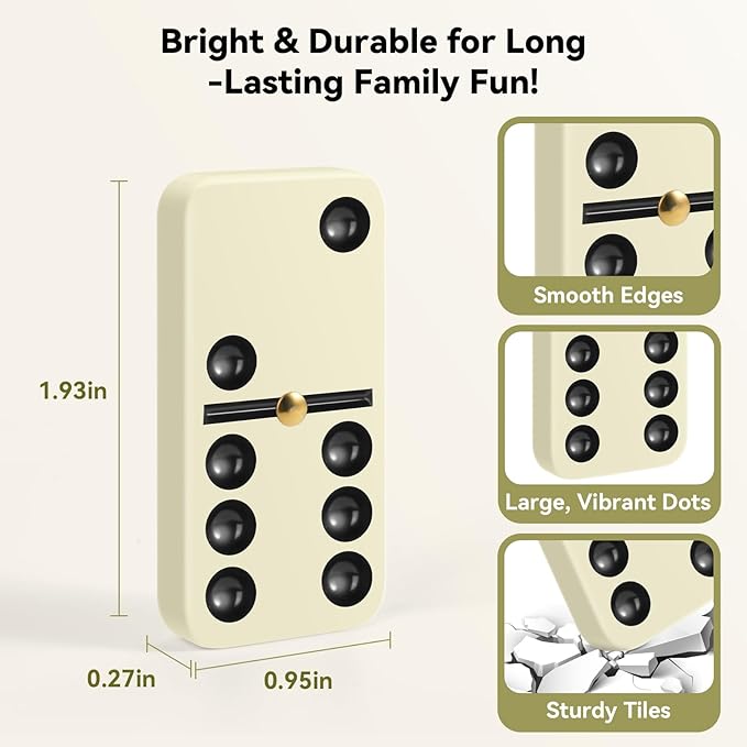 BATURU Double 6 Dominos Set for Adults with 28 Tiles, Durable Dominoes Game Set with 4 Racks and Carry Case, Fun Dominos for Kids, Family Games Night, Travel Games