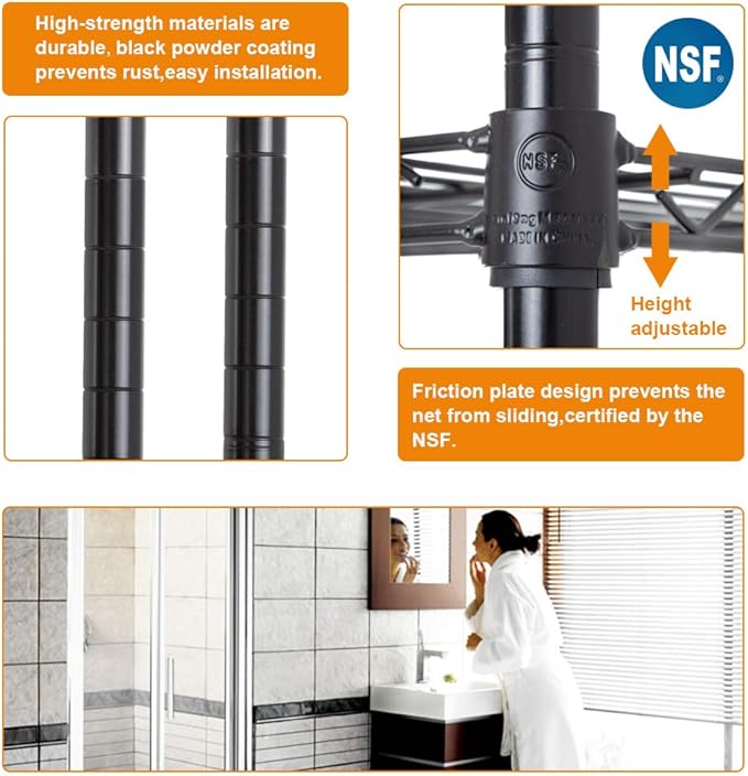 Wire Shelving Unit Metal Shelf Organizer Heavy Duty Wire Rack Storage Unit Rack Utility for Bathroom Office Kitchen (Black, 14" D x 30" W x 60" H)