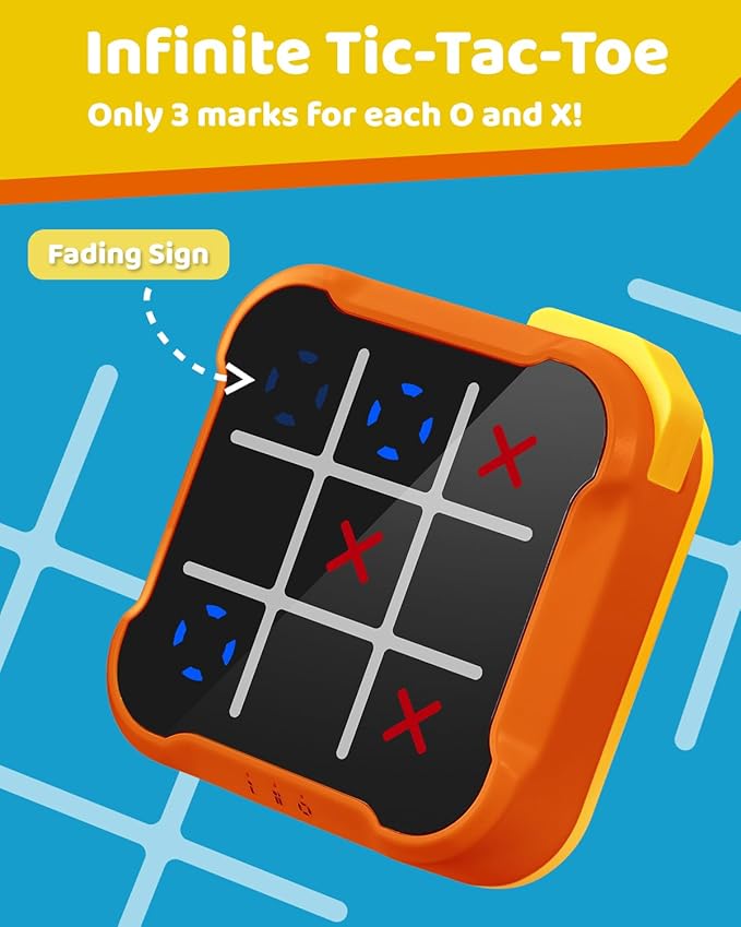 Tic Tac Toe Bolt Game, Electronic 4-in-1 Portable Handheld Puzzle Game for Educational Family Fun and Road Trips for Kids and Adults