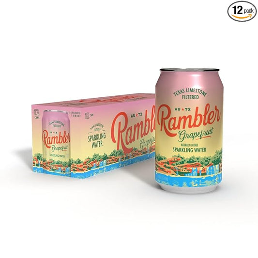 AUTX RAMBLER Sparkling Water, Texas Limestone Mineral Blend, Grapefruit Flavor, 12-Ounce Cans, 12-Pack
