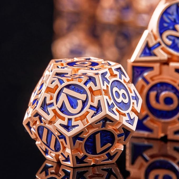 Rare Rose Gold 7-Die Metal DND Dice Set Dungeons and Dragons Dice with Gift Box, Role Playing Game Dice Polyhedral Metal D&D Dice D20 D12 D10 D% D8 D6 D4 for Pathfinder Warhammer MTG RPG Board Game