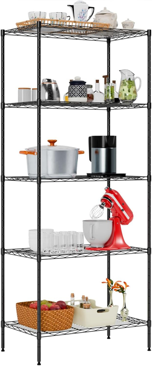 Large Wire Shelving Unit 5-Tier Metal Storage Shelves Heavy Duty Garage Shelving Adjustable Storage Shelf Rack with Leveling Feet for Home Kitchen Garage, 14" Dx23.8 Wx60 H, Black